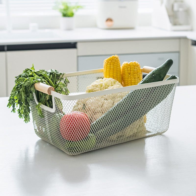 Mesh Plastic Storage Baskets with bamboo Handles