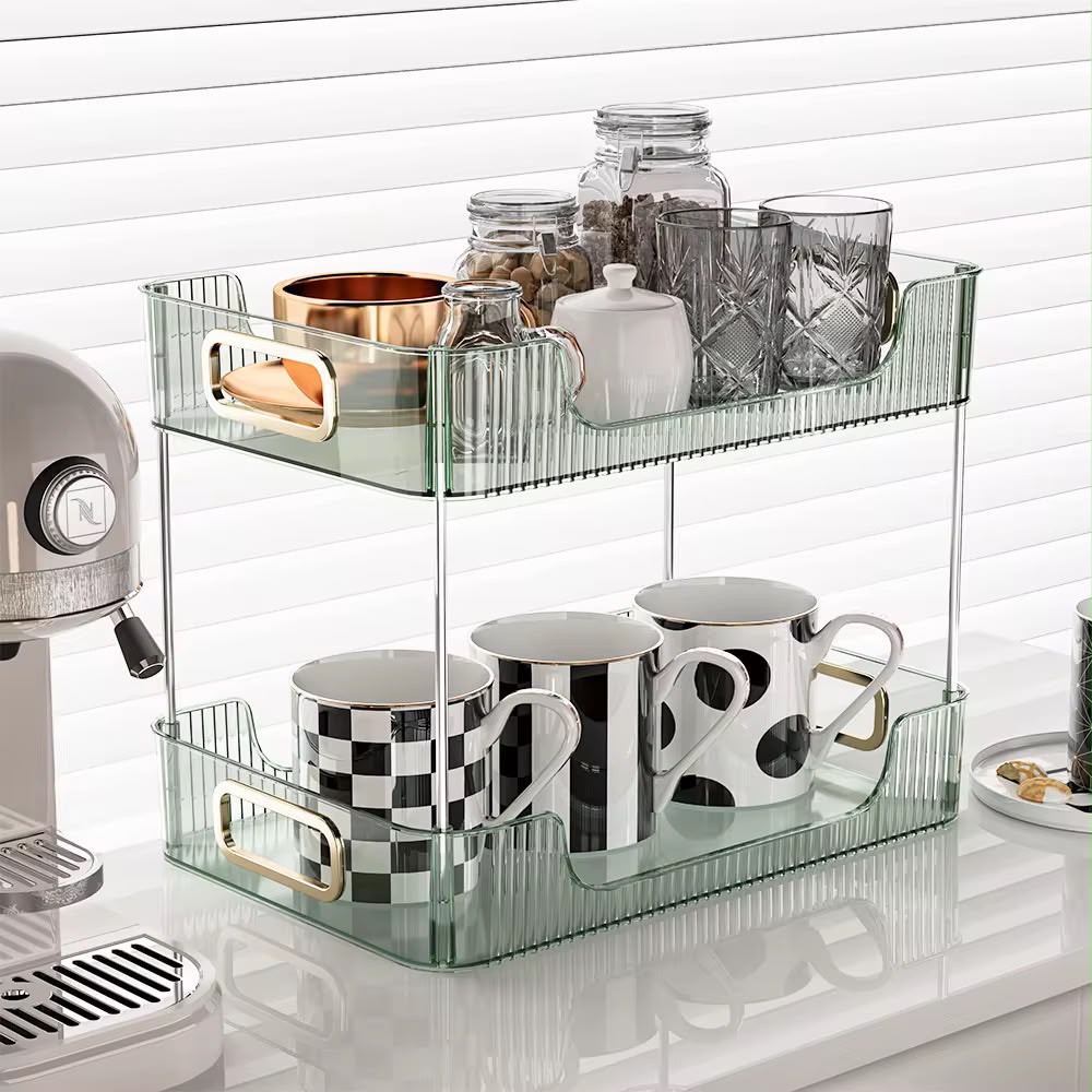 2-Tier Rectangular Countertop storage organizer / Multipurpose Organizer double layer Vanity Stand