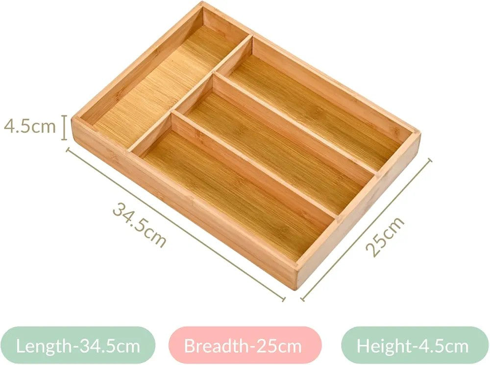 Bamboo Cutlery Tray With 4 Slots