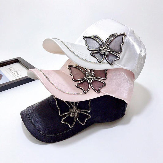 Shiny Rhinestone Butterfly Embroidery Women Baseball Cap