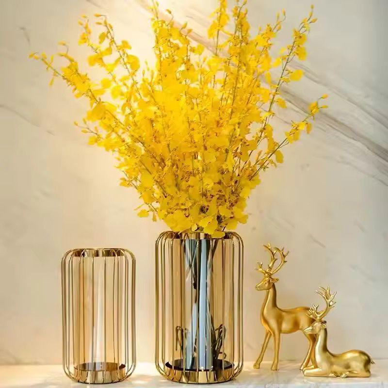 Modern Nordic luxury home decor contemporary metal bird cage shape flower glass vase