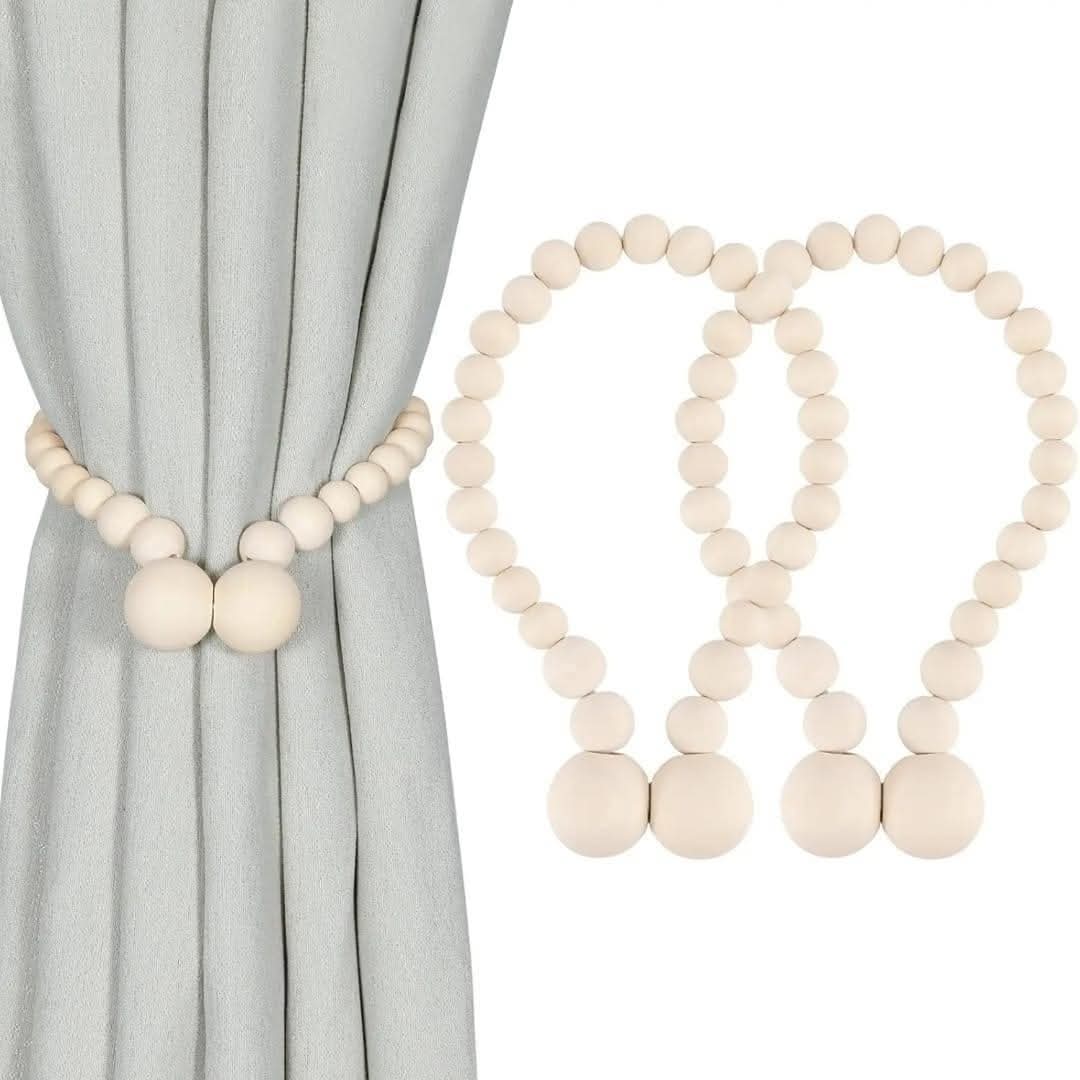 Magnetic 2pcs tassel curtain tie backs with wooden beads