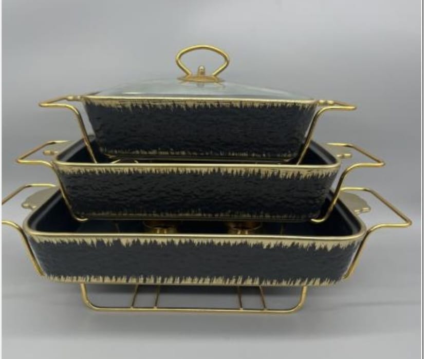 3pcs white  gold  ceramic chaffing dish