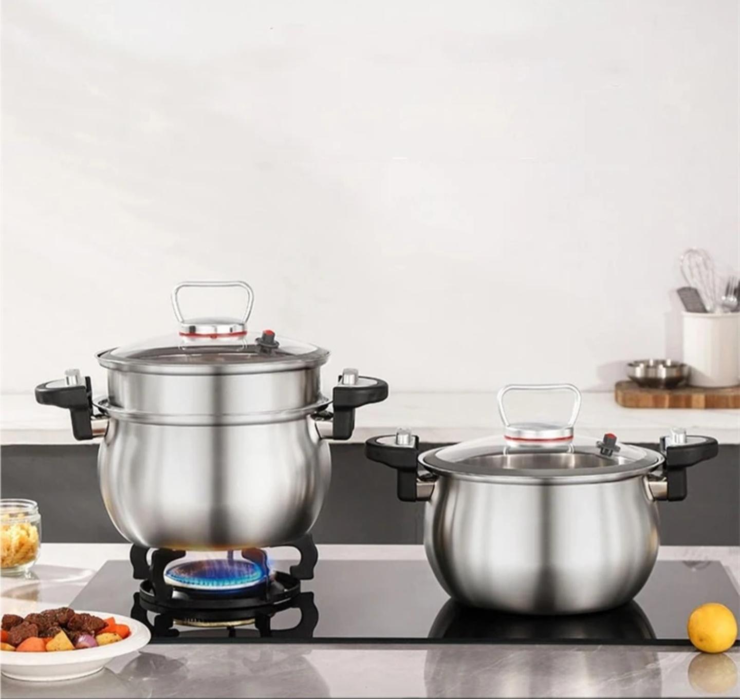 304 Triply stainless 2in1 multipurpose micro pressure cooker with a steamer pot.