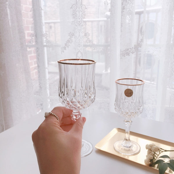 6pcs Cristal d'Arques Garanti France Stemware 24% Lead Crystal glass 6" tall Pair, Gold rim wine glass