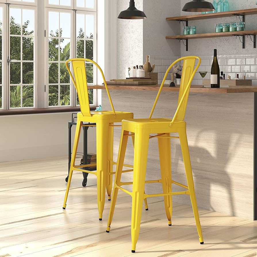 Metallic Bistro Kitchen Island Stools with Curved Backrest