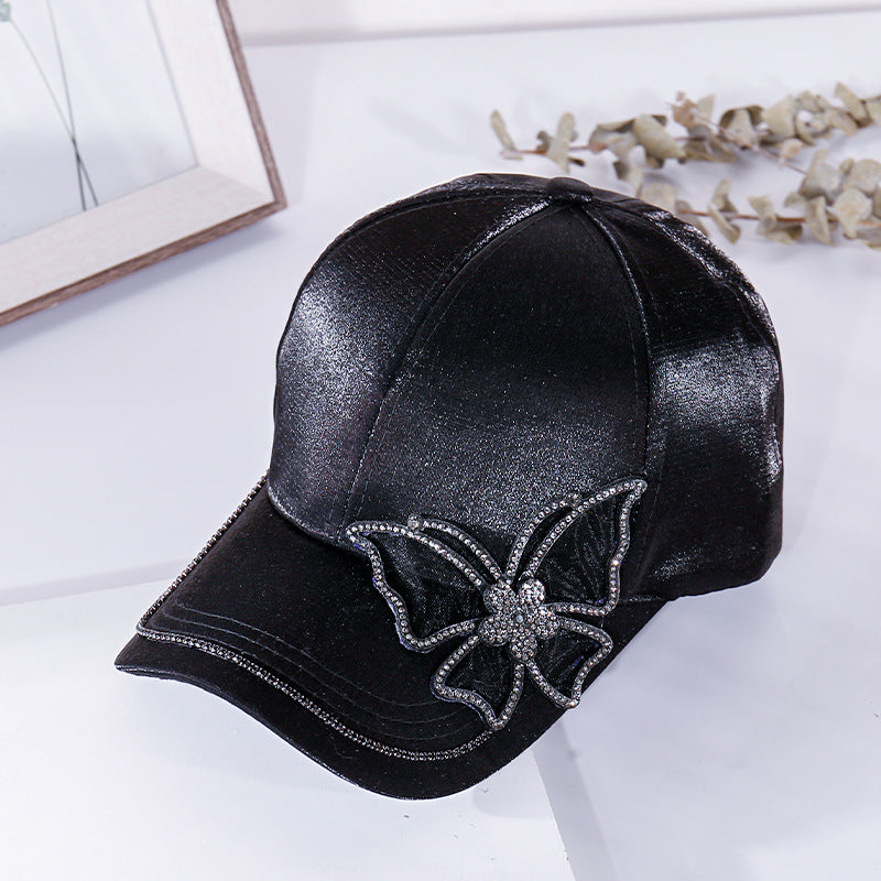 Shiny Rhinestone Butterfly Embroidery Women Baseball Cap