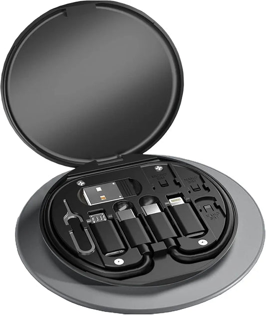 multi-functional travel charging cable and adapter storage box (commonly marketed as a 7-in-1 or multi-in-1 fast charging kit)