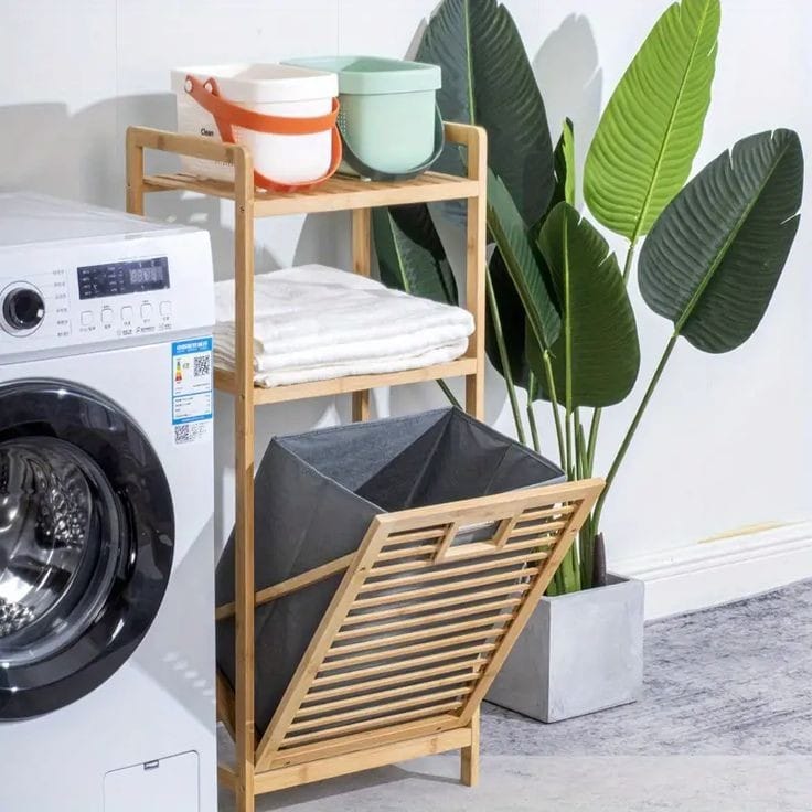2-in-1 Bamboo Laundry Hamper + storage shelf
