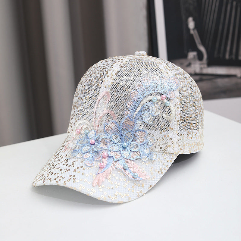 New Summer Lace Baseball Cap Mesh Embroidered Flowers Sunscreen Hat Breathable Rebound Cap For Women Girls