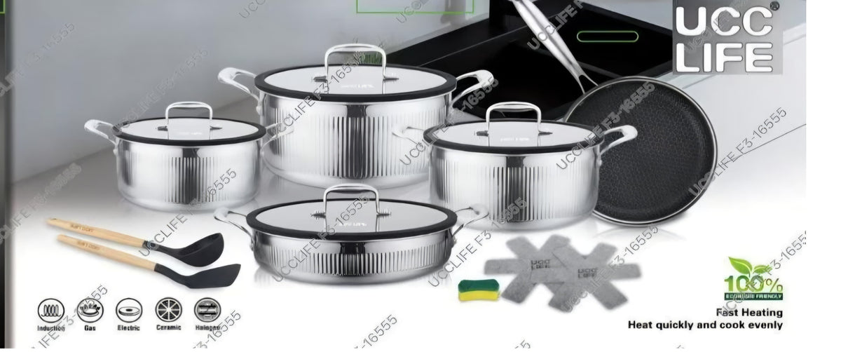 Premium High quality Tripply S/S Stainless steel cookware set with Ribbed Patterned design.