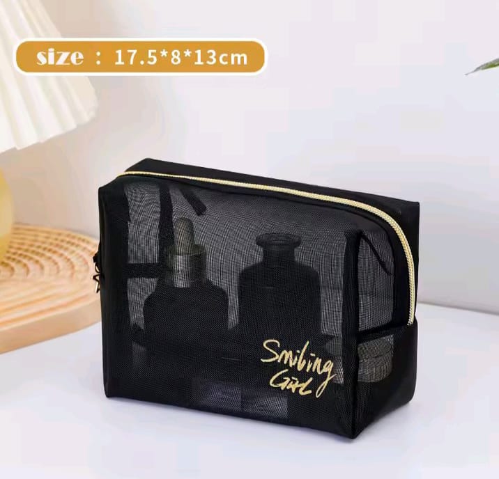 TRAVEL BLACK MESH COSMETIC BAGS