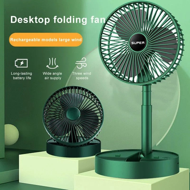 Desktop foldable fan, retractable folding fan table portable fan charging usb home low noise high duration standby 3 speed electric fan