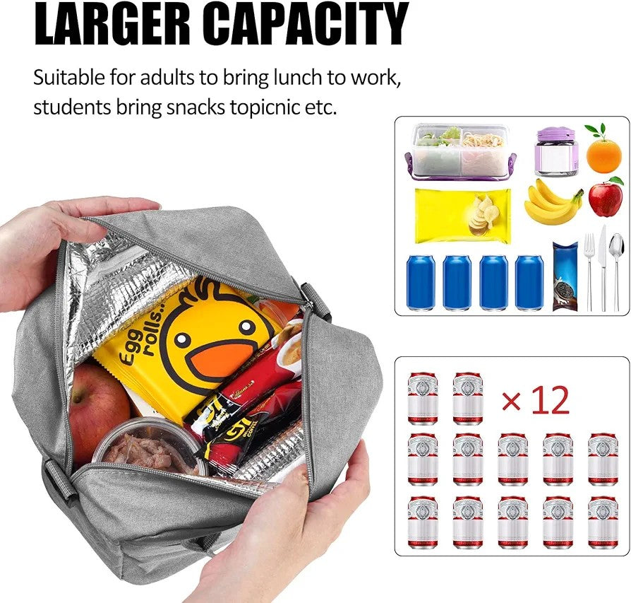 Insulated 9L Large Capacity Lunch Bag  with Adjustable Shoulder Strap