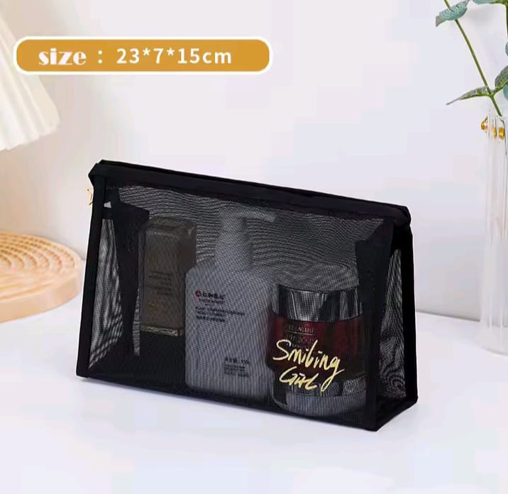 TRAVEL BLACK MESH COSMETIC BAGS