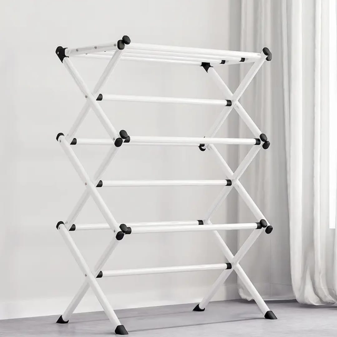 Simple Retractable Drying Rack Drying Clothes Rack Three-layer Floor Balcony Drying Cooling Clothes Rack Metal Clothing Rack