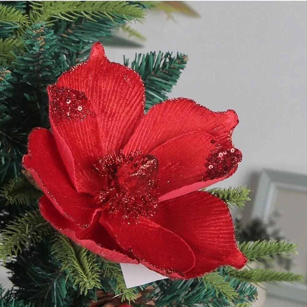 Red Artificial Flowers Champagne Christmas Flower Pendant New Simulation Pattern Diy Red Multi Layered Christmas Tree Decoration