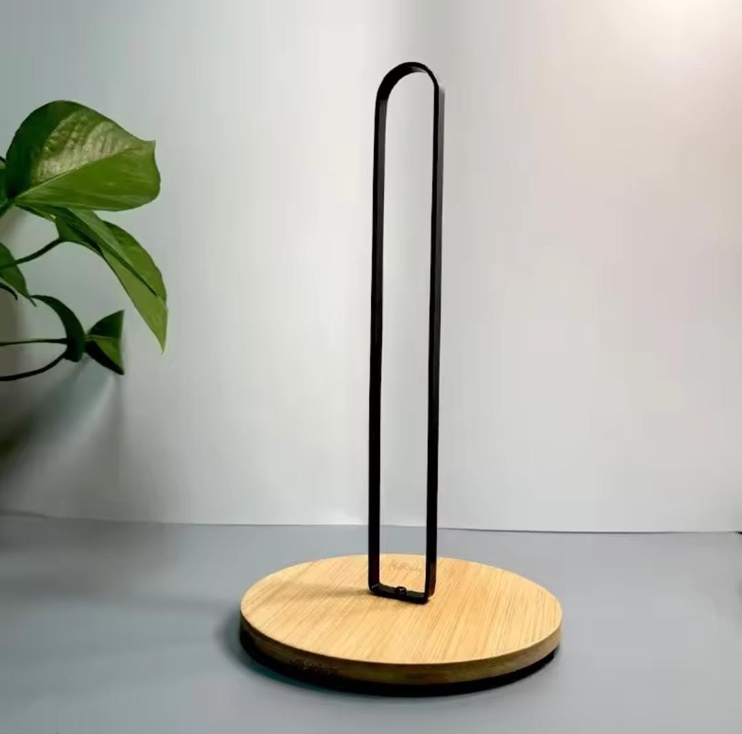 High quality metallic paper Towel holder with Bamboo base