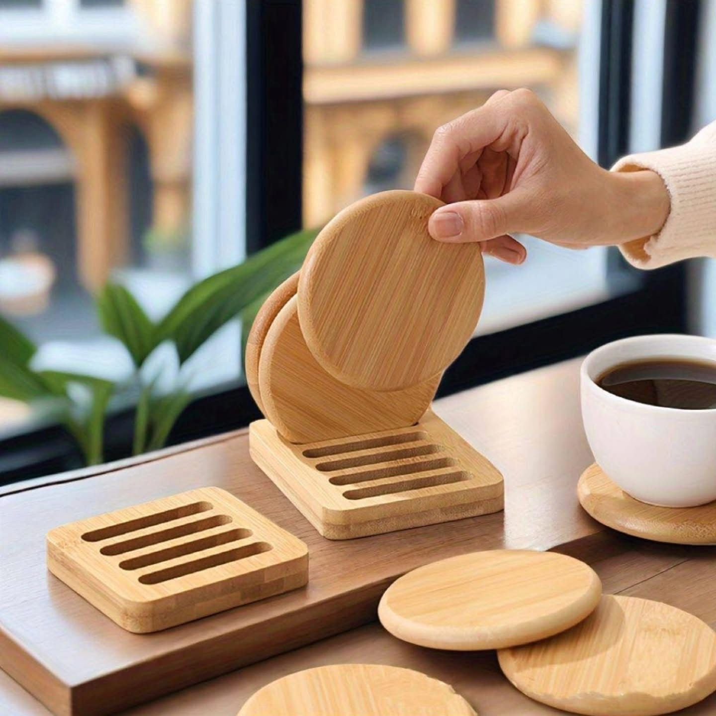 Eco-Friendly Heavy Duty Bamboo Coasters
6pcs bamboo coasters + 1 holder rack