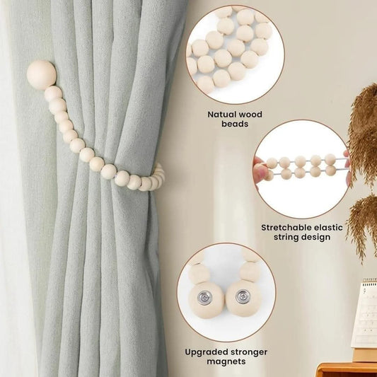 Magnetic 2pcs tassel curtain tie backs with wooden beads