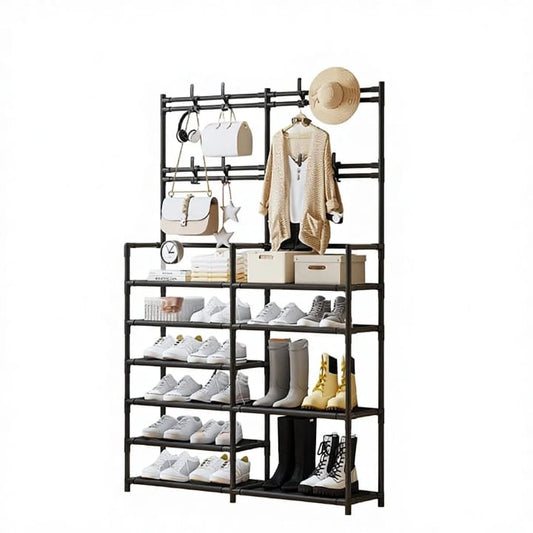 Multi functional double row shoe rack