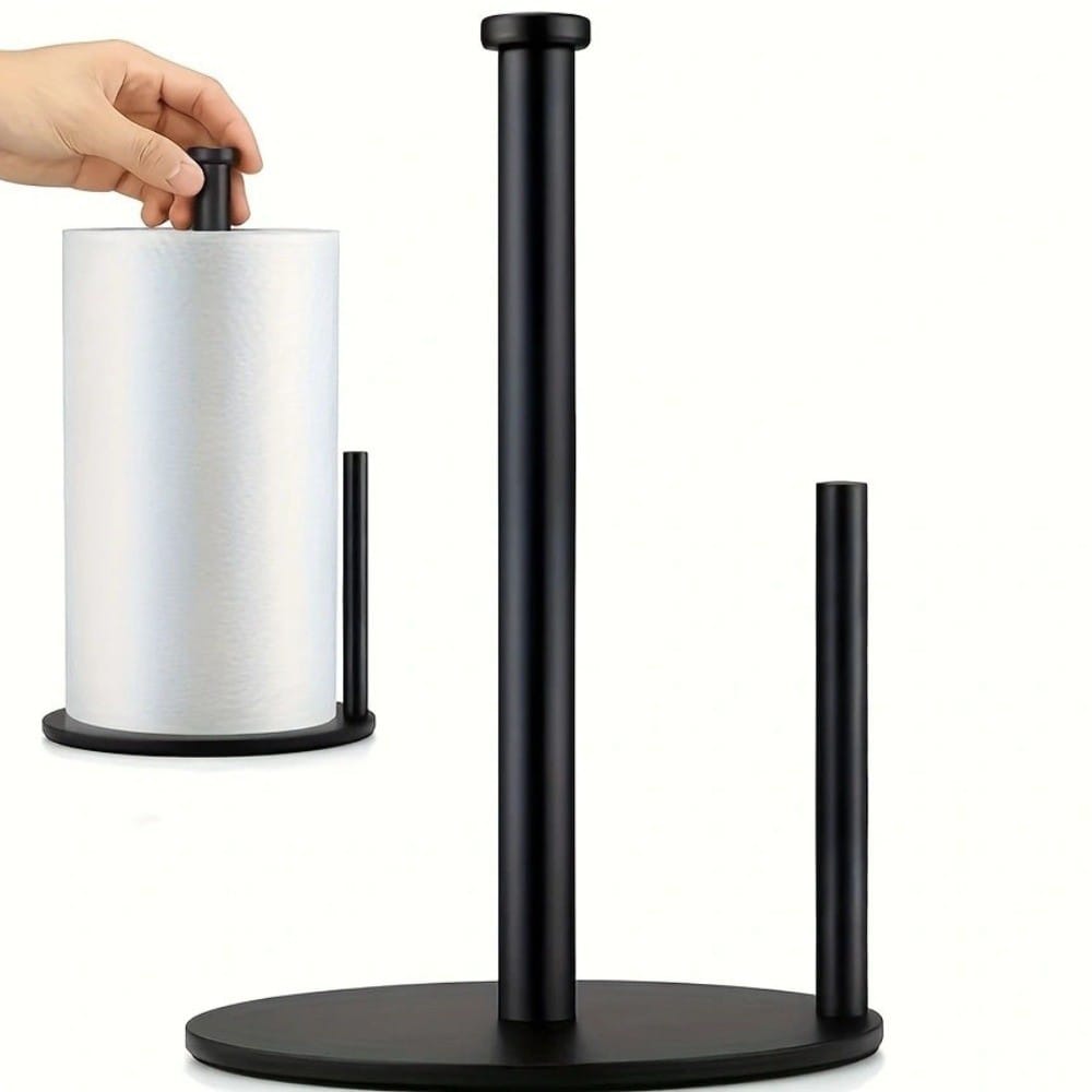 Stainless Steel Paper Towel Holder Weighted Base Vertical Kitchen Roll Dispenser Durable Non-slip Roll Organizer