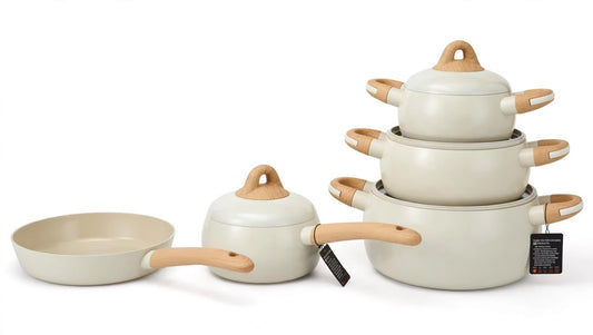 High quality UCC LIFE 9PCS Cream Beige Non-Stick Set with ceramic coating