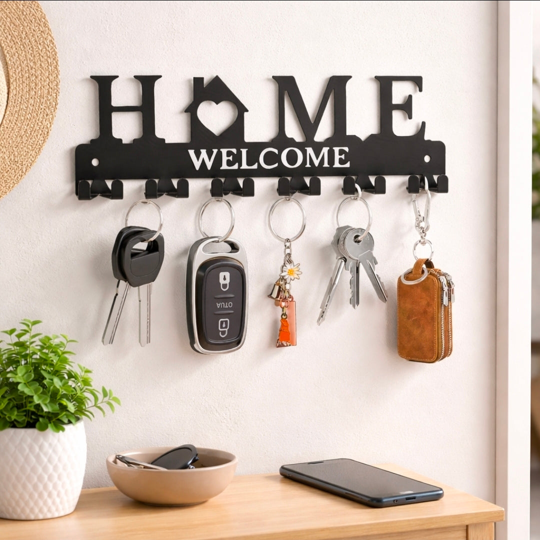 Black metal wall-mounted key holder
