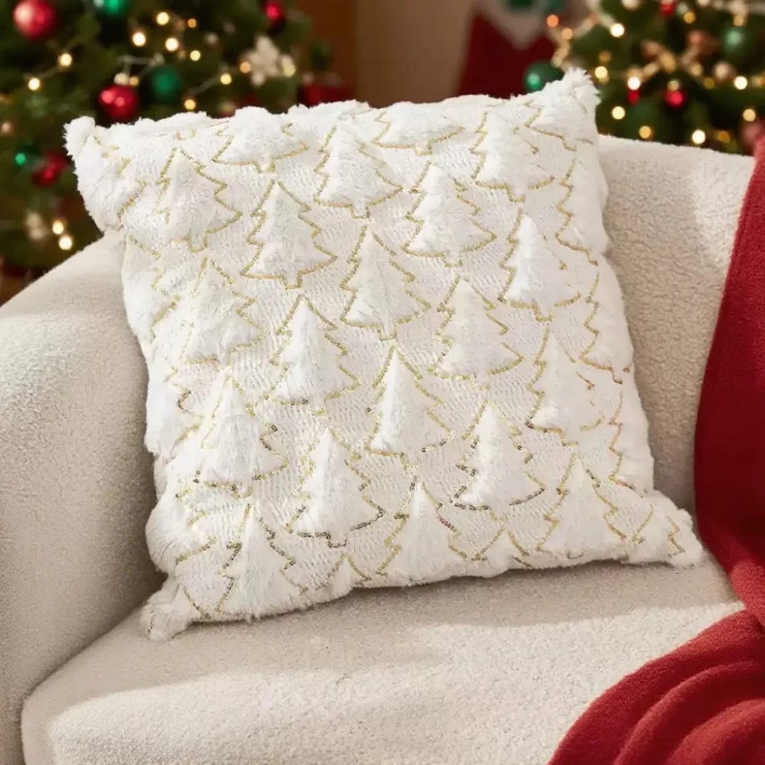 Christmas Tree Glitter Plush Cushion Cover Home Decor Pillowcase