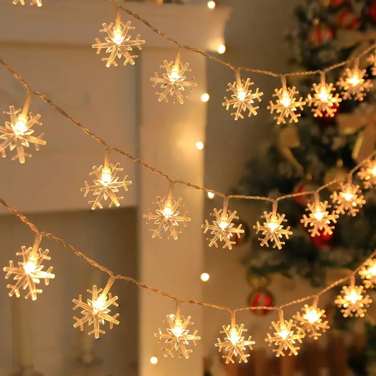 10M Led Snowflake Holiday Garland Curtain Lights