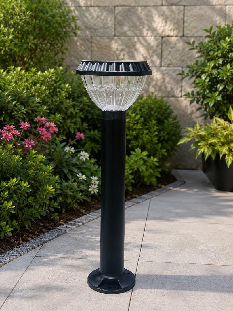 black solar-powered garden lamp light LED bollard light