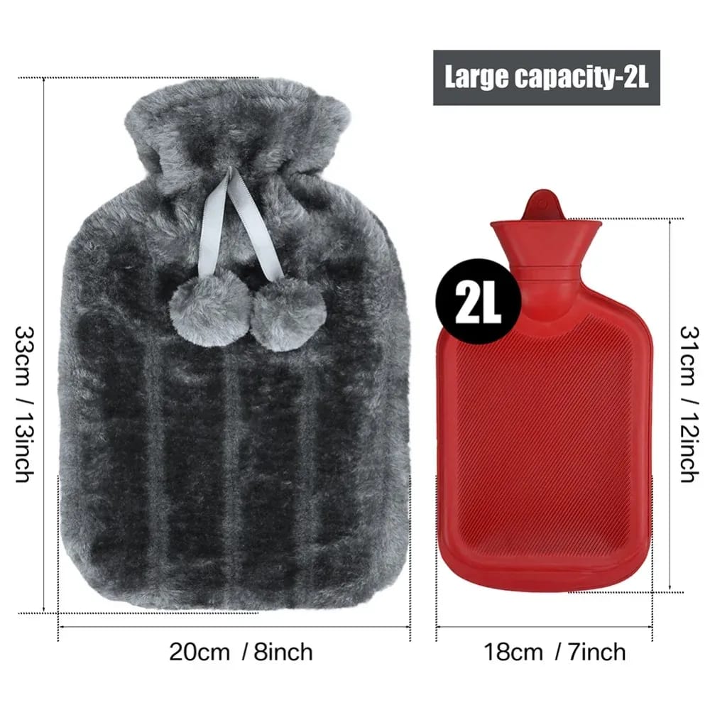 Fluffy fabric covered 2 litre hot water bottle bag