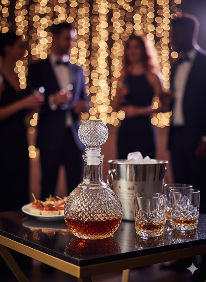 Diamond Quilted Round Glass Decanter
