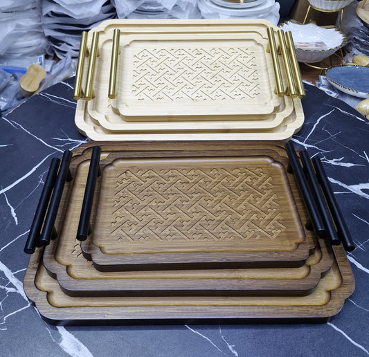 Piece Nested Bamboo serving Trays with Handles