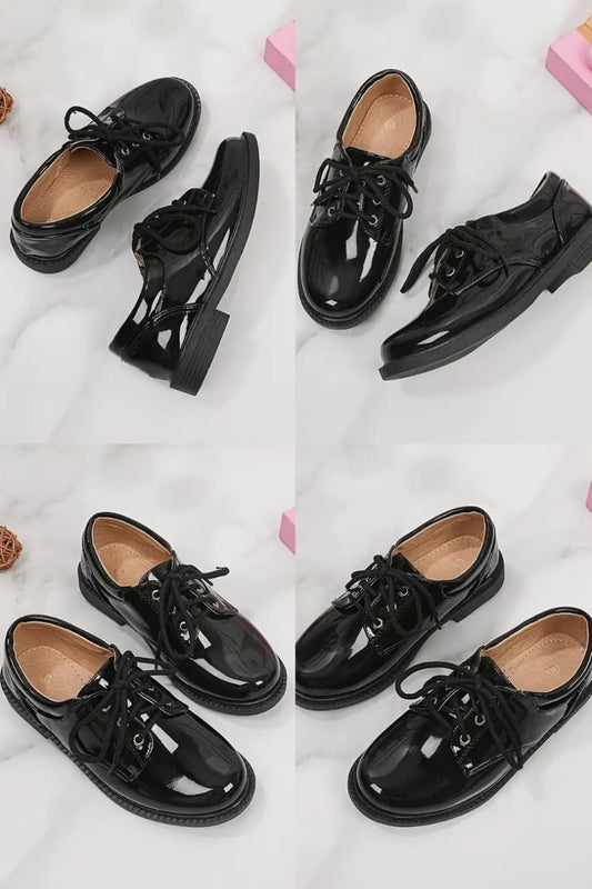 UNISEX HIGH-QUALITY BLACK PATENT LEATHER SCHOOL SHOES
