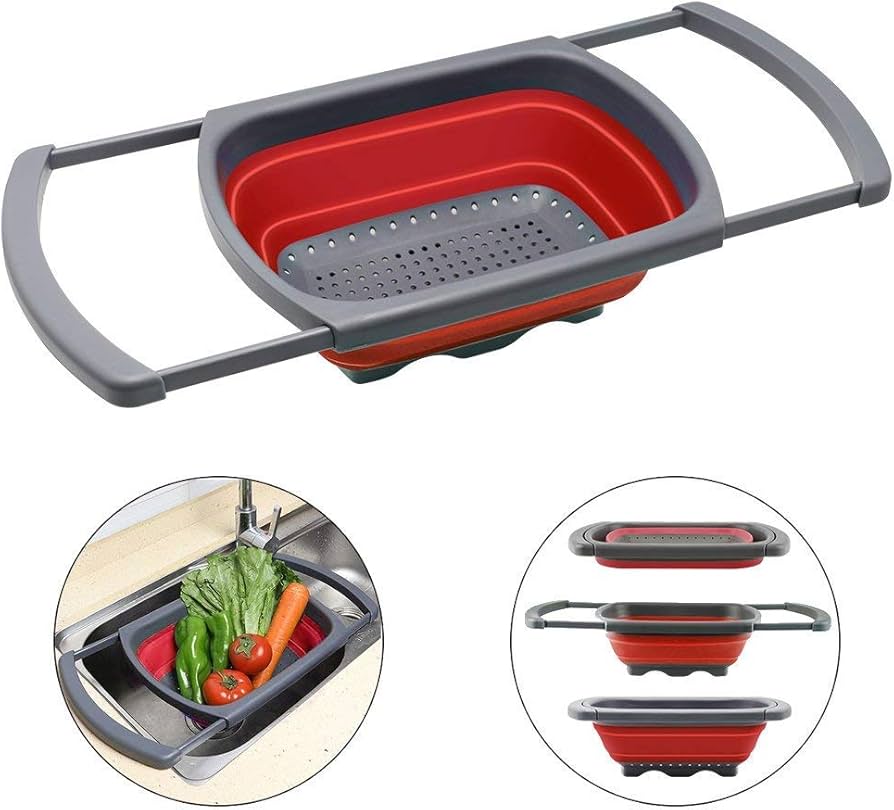 Rectangular expandable big handles collapsible colander drainer