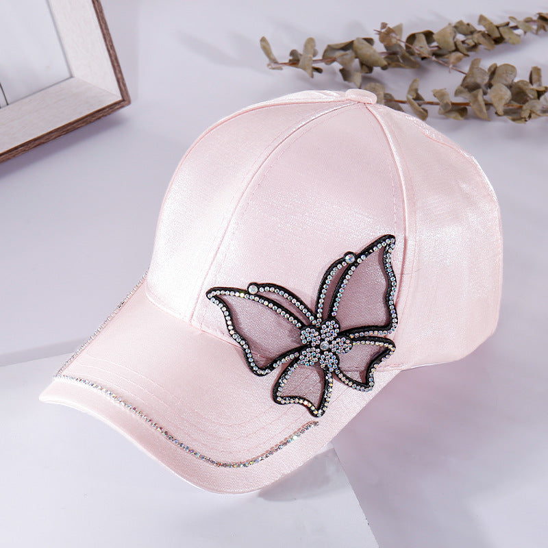 Shiny Rhinestone Butterfly Embroidery Women Baseball Cap