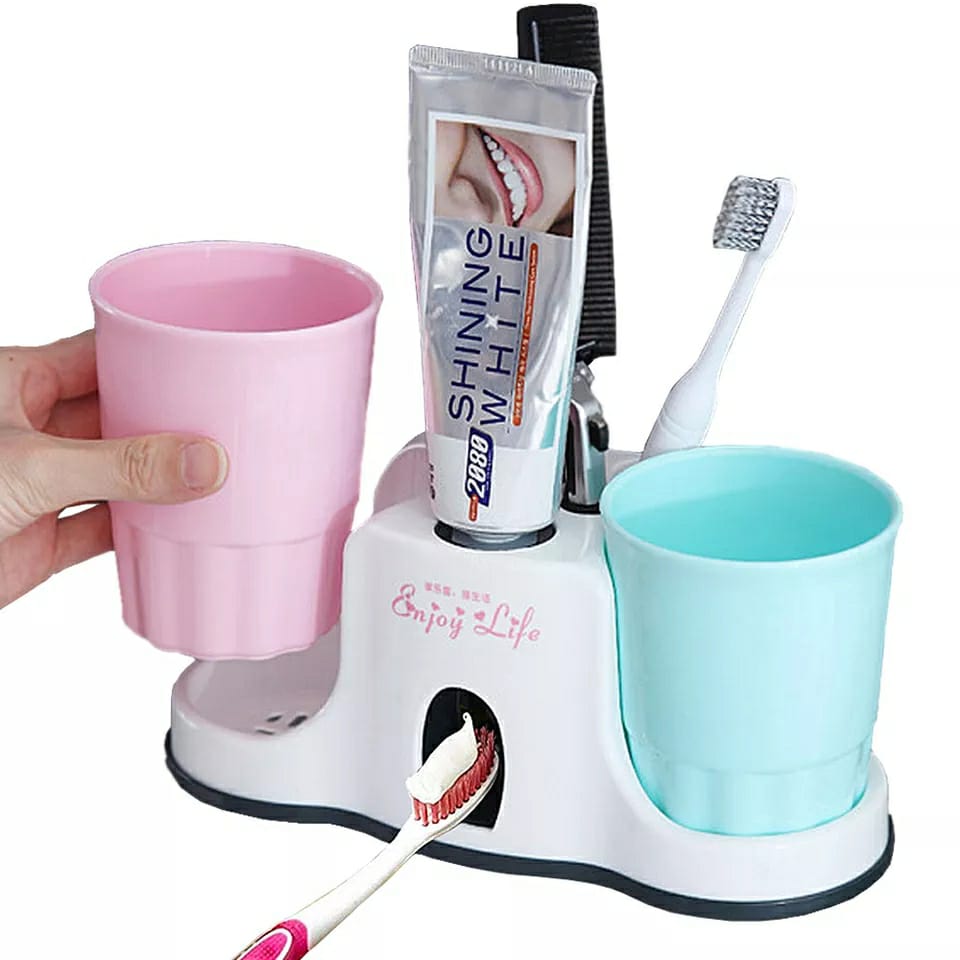 Toothbrush holder with toothpaste dispenser..