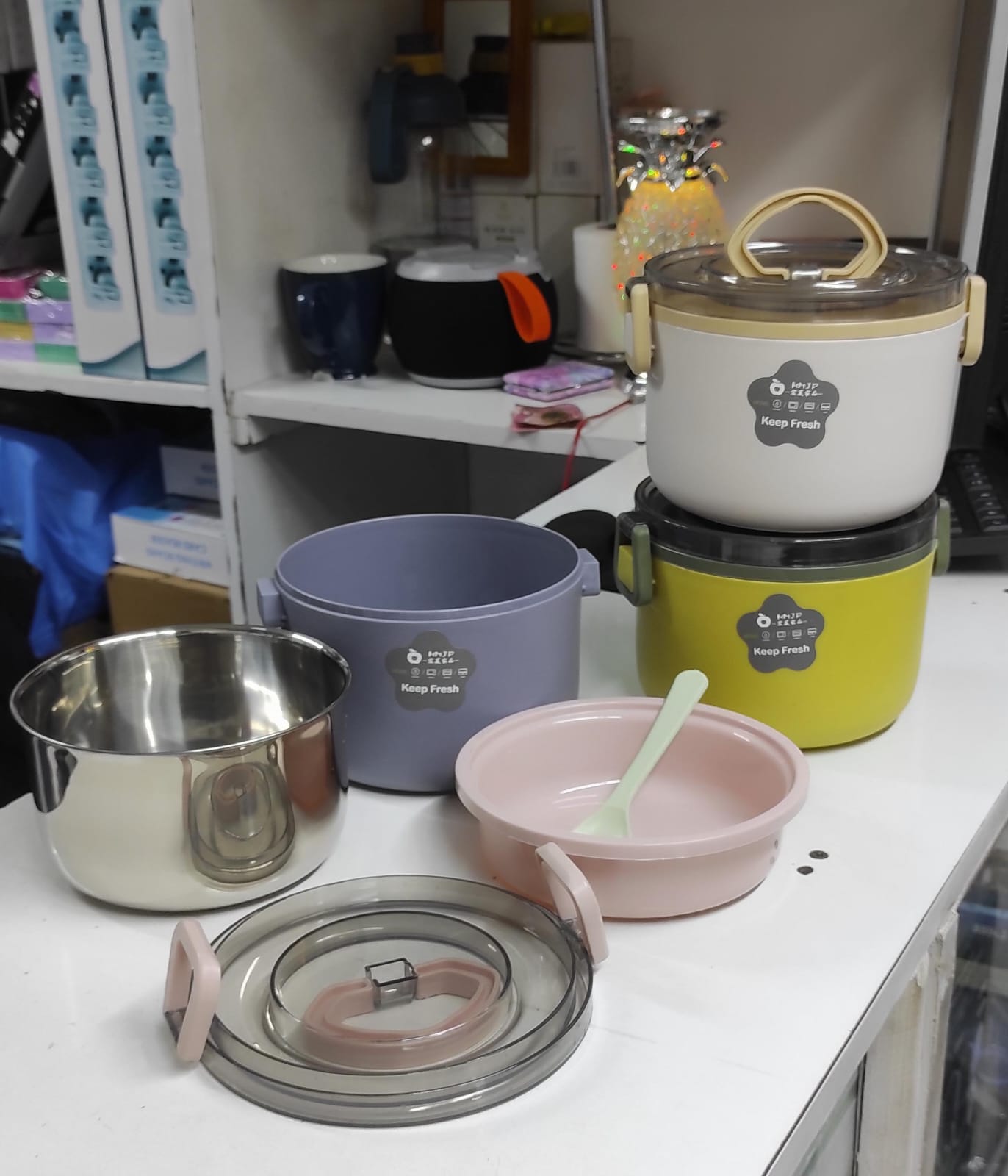 Heated clear lid Lunch Box, Stainless Steel Round Lunch Box, Thermal Insulation Lunch Box Double Insulation Tableware Food