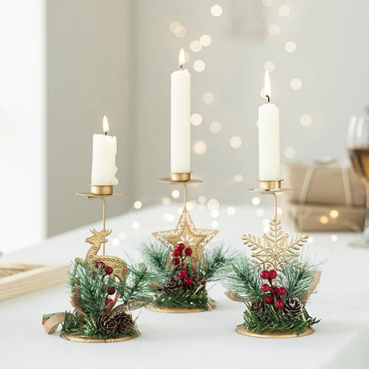 Christmas Candle Holder Santa Claus Elk tree Golden Iron Candlestick New Year Table Ornaments Xmas Gift Decor for home