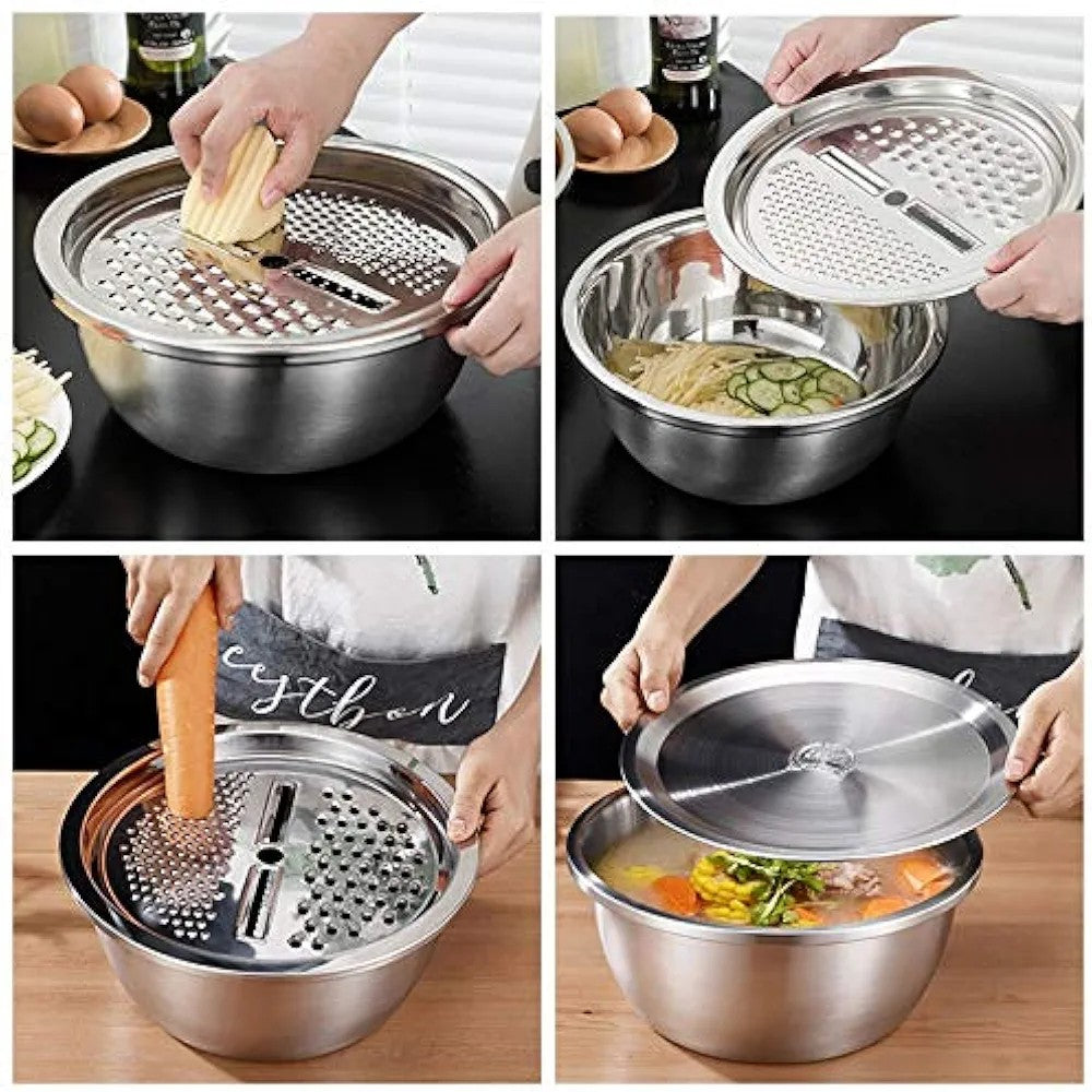 26cm 4PCS Set 304 colander Stainless Steel Bowl with Lid