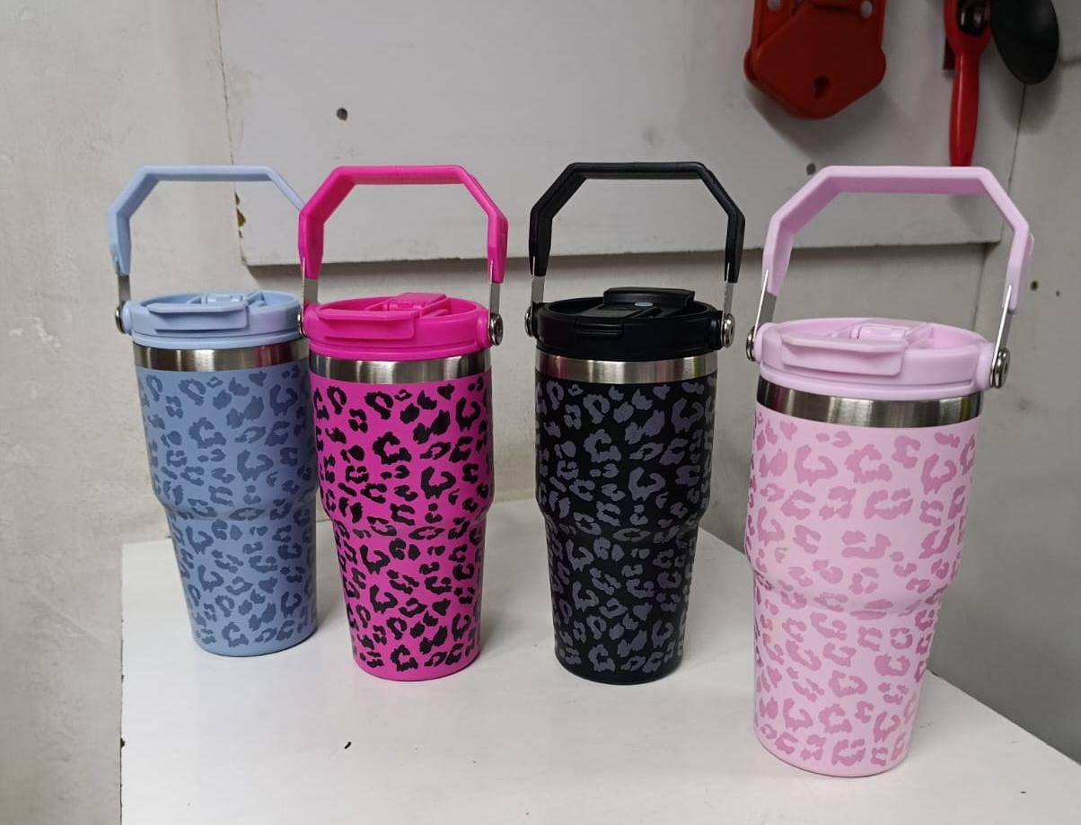 600ml Stainless Steel Tumbler Leopard Print Water Bottle