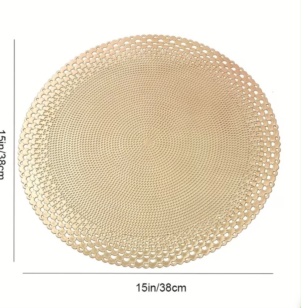 6pcs Round Shell Golden Stamping Hollow PVC Table Mat