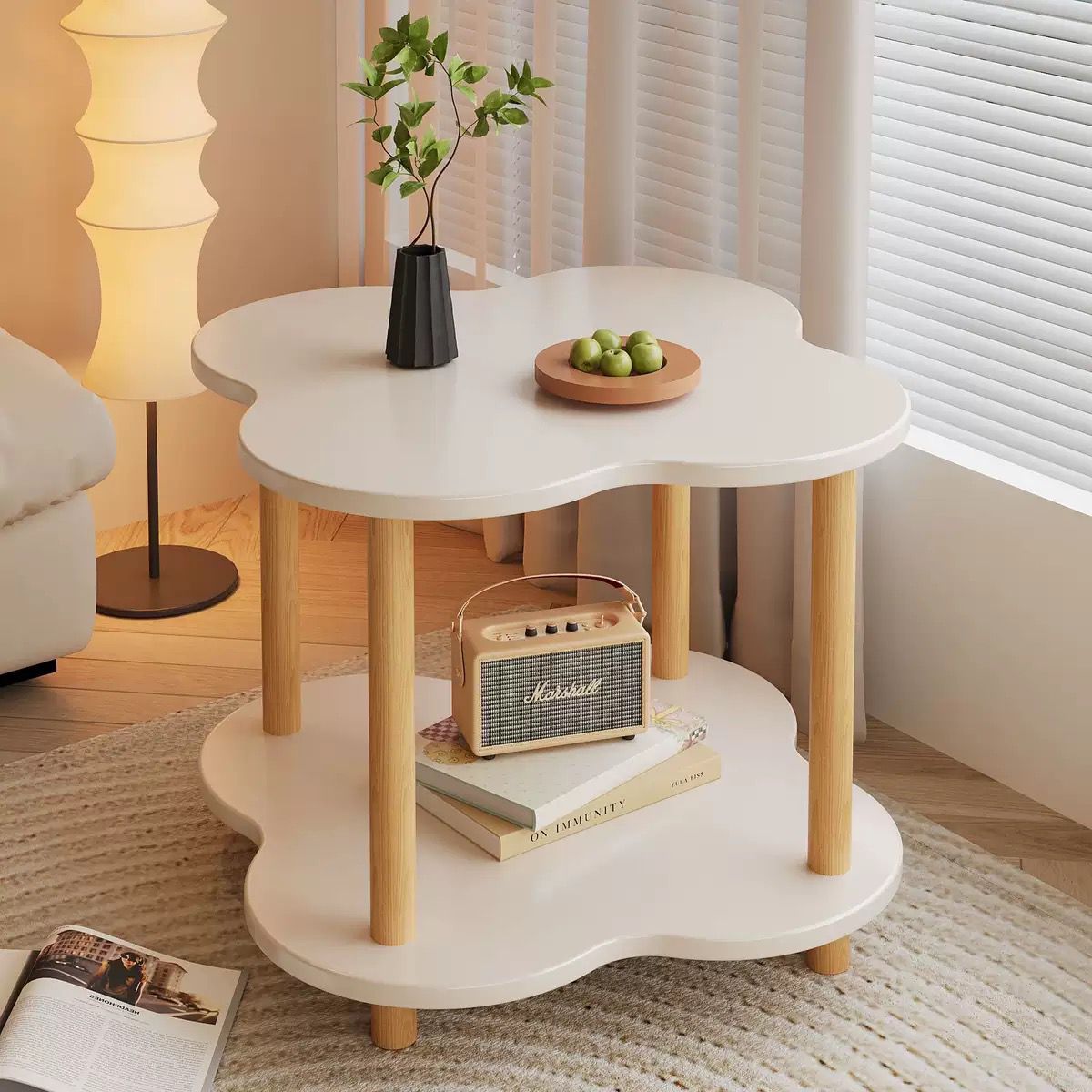Modern Wooden Flower Shape Vintage Side Table