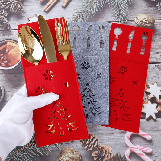 Xmas Cutlery Bag Tableware Fork Knife Storage Organizer Dinnerware Cover