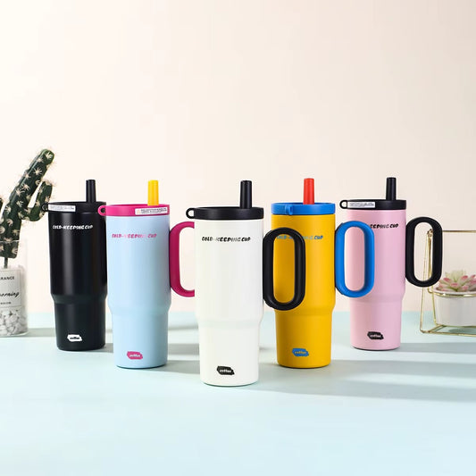 New 700ml High-Value Happy everyday Handle Ice Bucket Fashion Stanley design Large-Capacity Stainless Steel Vacuum Thermos Cup Outdoor Car Portable Straw