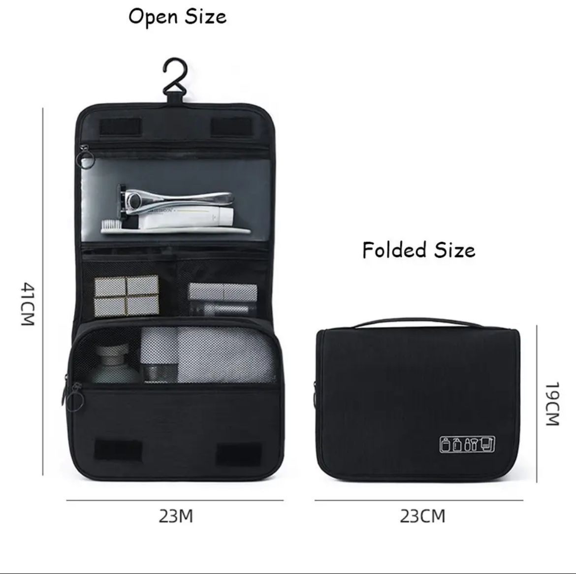 Portable cosmetic makeup toiletry bags with hooks