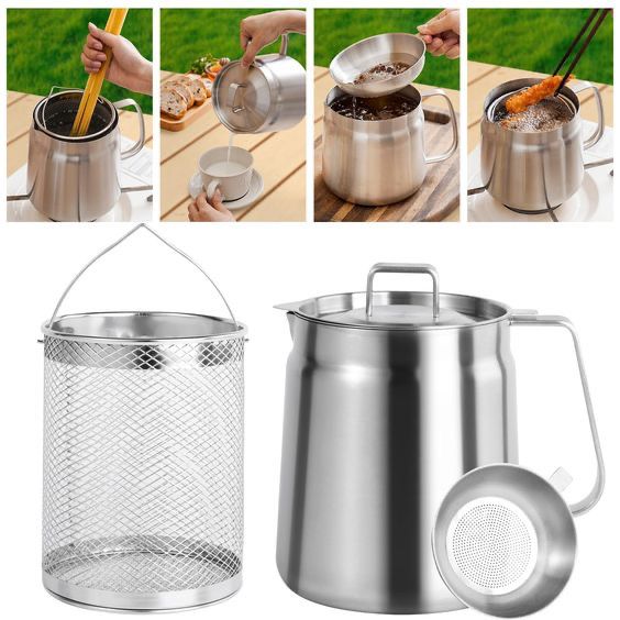Stainless steel oil strainer pot with frying basket filter .