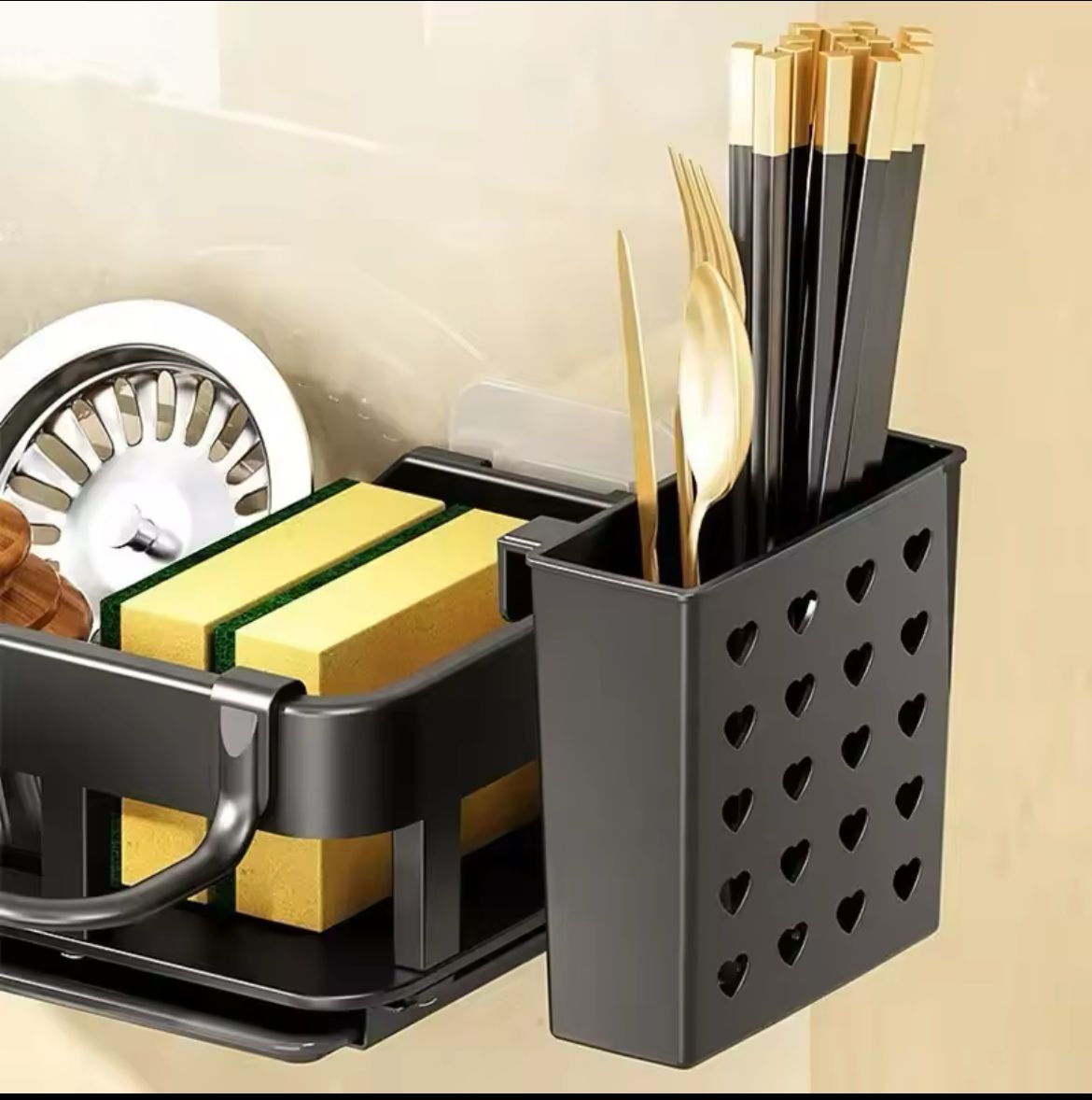 New Style Kitchen Sink Drain Rack Sponge with drain tray and cutlery holder