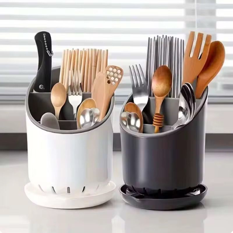 Cutlery drainer and organizer with safe knife slot